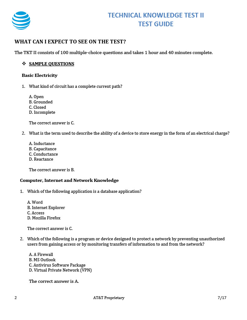 AT&T TECHNICAL KNOWLEDGE TEST II TEST GUIDE CWA 9003
