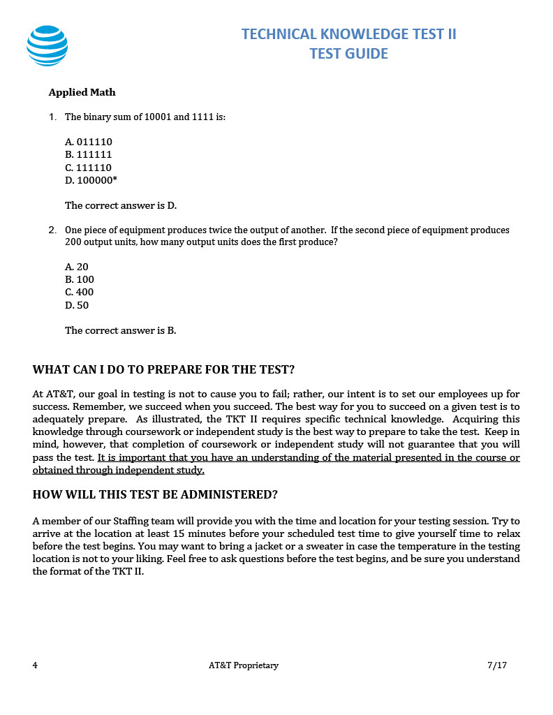 AT&T TECHNICAL KNOWLEDGE TEST II TEST GUIDE CWA 9003